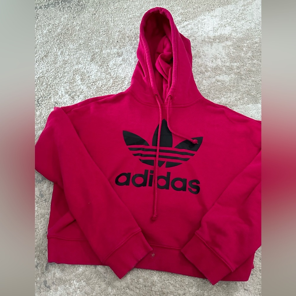 Hot pink adidas crop hoodie worn once